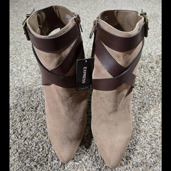 Express Pointed Toe Open Back Tan High Heel Shoe Size 9 - Picture 2 of 12